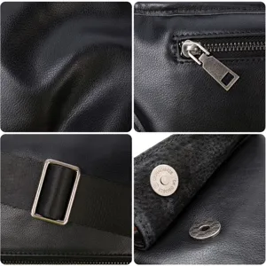 Men's genuine leather chest bag casual shoulder crossbody bag high quality black detail