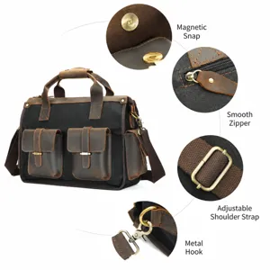 Borsa da lavoro vintage in tela e pelle da uomo, borsa a tracolla impermeabile.