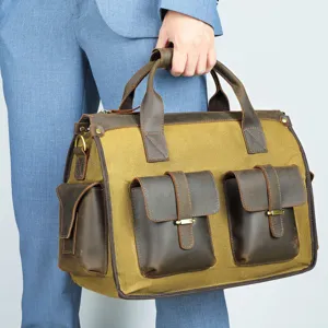 Borsa uomo in tela e pelle cartella business vintage borsa a tracolla per lavoro