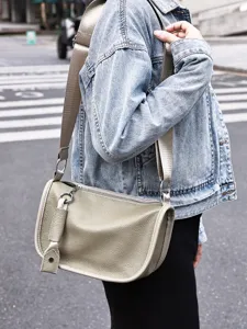 Borsa a Tracolla Casual da Donna in Pelle di Vacchetta a Forma di Raviolo Borsa a Spalla Morbida Grande Capacità Viaggio