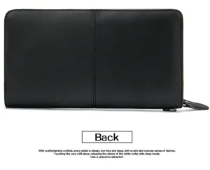 Cartera larga de cuero negro para hombre con dos bolsillos y elegante diseño de negocios.