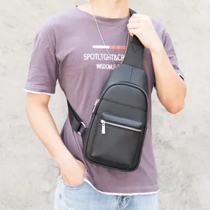 Men's genuine leather chest bag stylish casual crossbody shoulder bag for daily outdoor travel