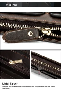 Primer plano de los detalles de la cartera de cuero para hombres con cremallera.