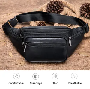 Men's genuine leather waist bag multi-pocket tactical chest bag retro casual design