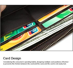 Cartera larga de cuero para hombre de negocios multi-ranura para tarjetas vista detallada.