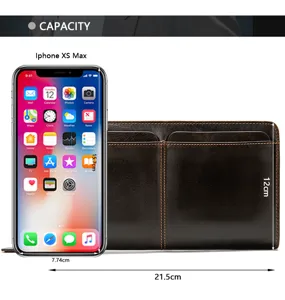 Cartera larga de cuero genuino para hombre doble bolsillo bolso de mano business.