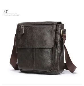 Sac bandoulière en cuir véritable pour homme marron sac vintage avec rabat chic