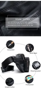 Genuine leather men's waist bag multifunctional chest bag vintage casual utility black bag