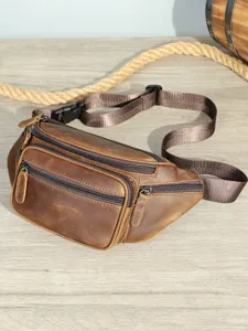 Retro men's genuine leather waist bag, multifunctional crazy horse leather chest bag for daily use.