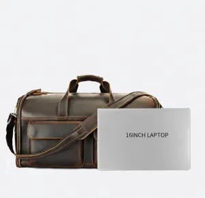 Men's genuine leather travel duffel bag vintage crazy horse leather weekender luggage bag