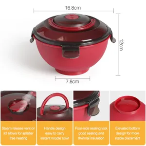 Portable microwave safe instant noodle bowl with lid handle 16.8cm student dorm essential