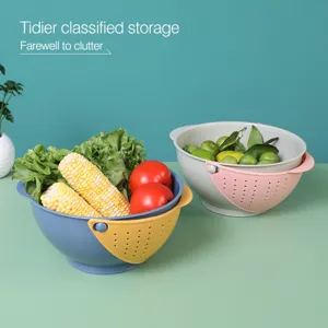 Double layer plastic draining basket kitchen fruit and vegetable washing colander storage