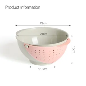 Double layer plastic kitchen drain basket fruit washing colander bowl with size specs