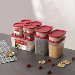 Food storage container set with airtight lids, clear kitchen refrigerator organizers.