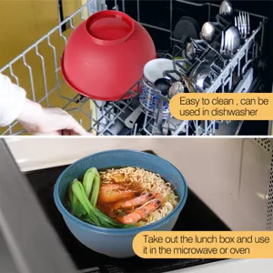 Portable microwave safe instant noodle bowl for student dormitory, easy to clean dishwasher.