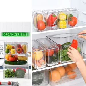 Set di contenitori organizzatori trasparenti per frigorifero, scatole impilabili per la dispensa.