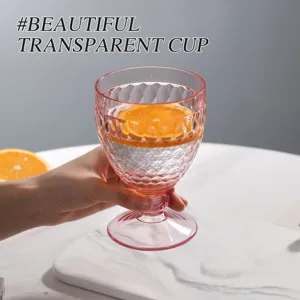 Calice sfaccettato a diamante rosa tazza d'acqua in plastica stoviglie trasparenti