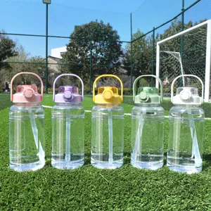 Large Capacity Sports Water Bottle Portable Outdoor Fitness Plastic Tumbler Cup With Straw And Handle For Gym