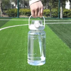 Large capacity sports water bottle, clear plastic fitness gym jug with portable handle outdoor.