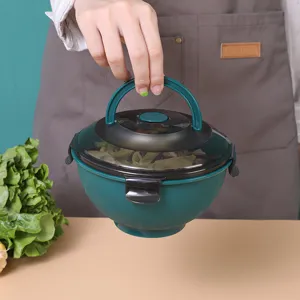Portable microwave instant noodle bowl with lid, food grade plastic student lunch box green.