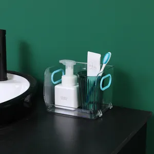 Transparante Kunststof Desktop Cosmetica Opbergdoos Make-up Organizer Stapelbare Houder Met Handvat