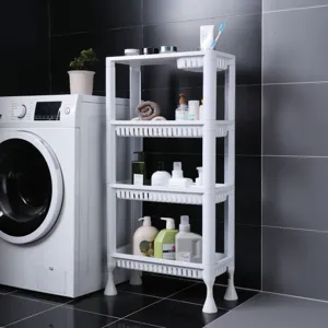 White plastic 4-tier bathroom storage rack floor-standing mobile shelf organizer for home