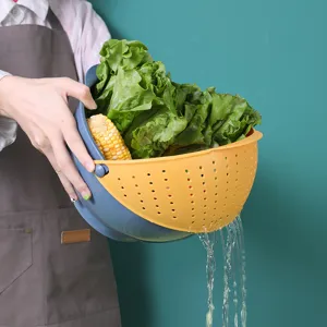 Double-layer rotating plastic kitchen fruit vegetable drain basket washing colander tool