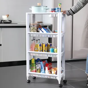 Multi-layer rolling utility storage cart with wheels for kitchen and bathroom organization.