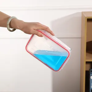 1000ml rechteckige kunststoff vorratsdose lebensmittelbehälter mit roter silikondichtung.