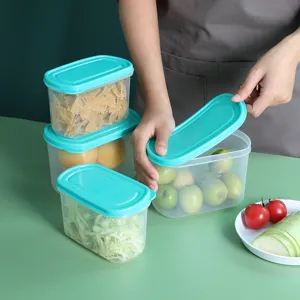 Clear plastic food storage containers with airtight lids for fridge and pantry organization.