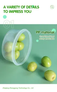 Contenitore rotondo in plastica trasparente per la conservazione degli alimenti in cucina.