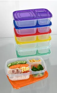 Bunte 3-Fächer Mikrowellen-Essboxen für Mahlzeiten, Meal Prep, Picknick und Büro geeignet.