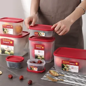 Lebensmittelaufbewahrungsbox-Set mit roten Deckeln, luftdichte Küchen-Organizer für Obst.