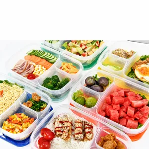 Transparente Kunststoff Mehrkammer Bento Lunchbox für Picknick und tägliche Mahlzeit.