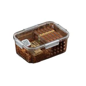 Boîte de rangement transparente pour humidor à cigares avec hygromètre numérique et copeaux.