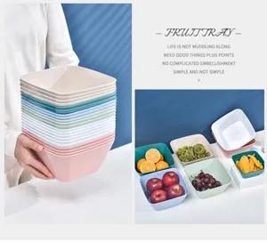 Viereckige Plastik Obstschale Macaron Farbe Salatschüssel Haushalts Snack Aufbewahrungsbox