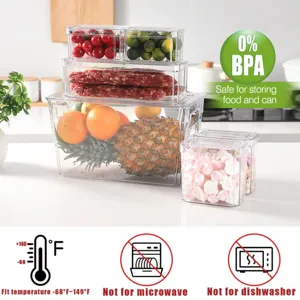 Ensemble de boîtes de stockage transparentes en PET, détail pour rangement de cuisine.