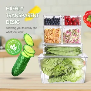 Boite de rangement transparente en PET, organiseur empilable pour aliments snacks et fruits.