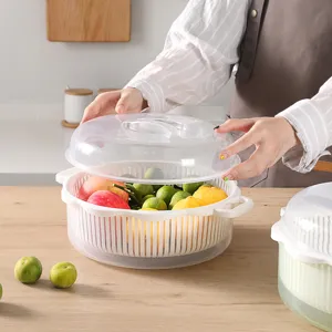 Doppelte Obst Gemüse Abtropfkorb Küche Aufbewahrungsbehälter mit staubdichter Abdeckung