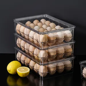 Contenitore per uova in plastica trasparente impilabile, grande organizer per frigorifero cucina.