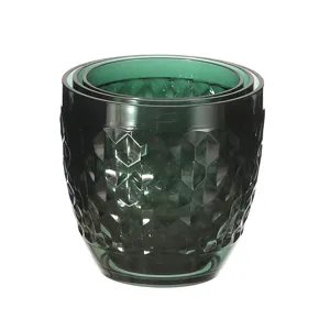 Set di tazze in vetro nidificate con motivo a diamante verde scuro per uso domestico quotidiano.