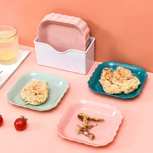 Plastic bone waste plates set with storage box modern wavy edge dining table small dishes