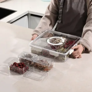 Doorzichtige plastic opbergdoos set met vakken en luchtdichte keukenorganizer bak