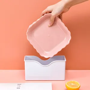 Minimalist plastic bone dish and storage box set, durable scalloped snack plate for home use.