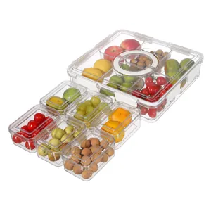 Draagbare doorzichtige plastic opbergdozen set met deksel, koelkast organizer.