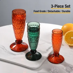 Verre à Pied en Plastique Gaufré Vintage Réutilisable Incassable Coupe à Champagne pour Maison Fête Cuisine Drinkware