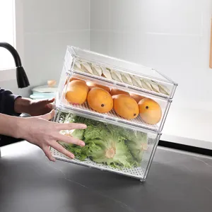 Mehrschichtige Transparente Kühlschrank Aufbewahrungsbox Küche Gefrierschrank Lebensmittelbehälter Mit Abtropfschale Klare Kunststoff Obst Gemüse Organizer Box