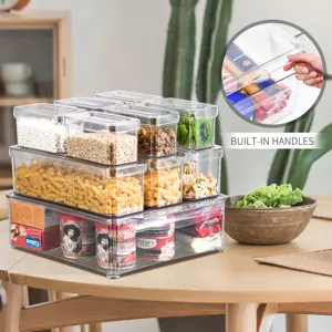Set di Scatole di Conservazione per Frigorifero in PET Trasparente Cucina Contenitore Organizer Impilabile con Sgocciolatoio