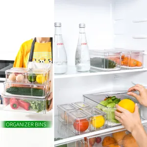 Set di scatole di stoccaggio trasparenti in PET per frigorifero e organizzazione cucina.