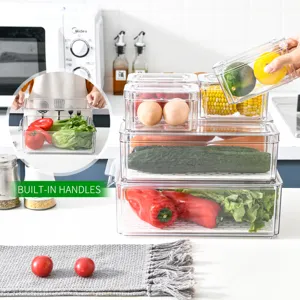 Set di contenitori trasparenti in PET per cucina e frigorifero, organizer impilabile per verdura.